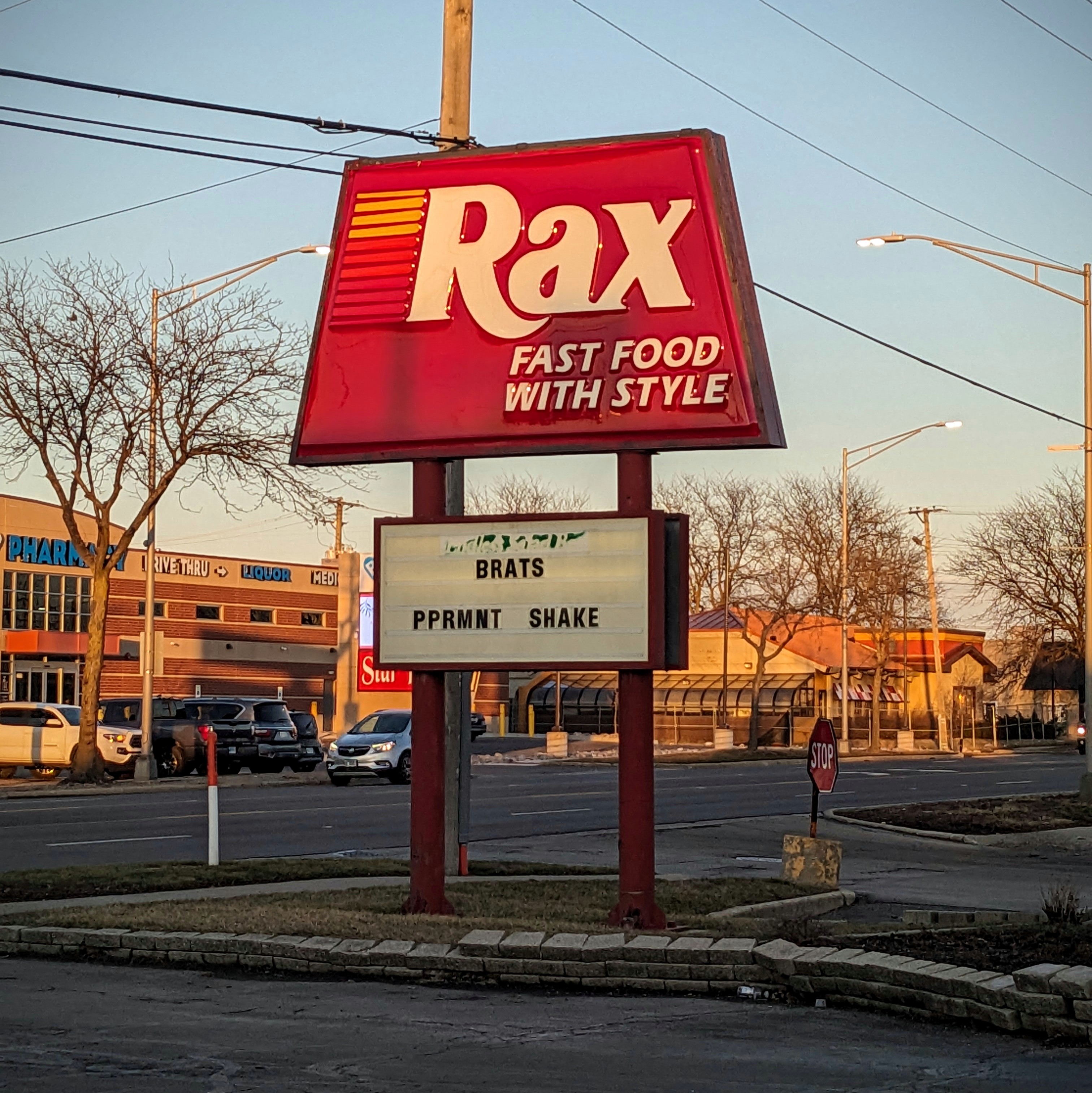 Picture of a sign for Rax Roast Beef